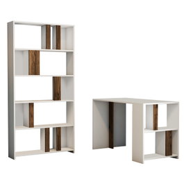 Hanah Home Mesa de estudio y estantería Lima - Blanco, Nogal